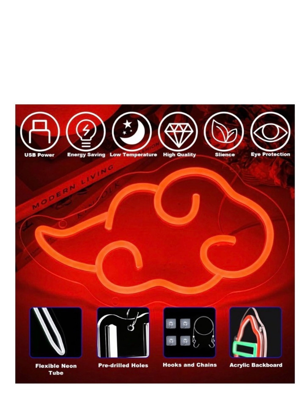 Neon Cloud LED Sign - Red - Picture 3 of 4